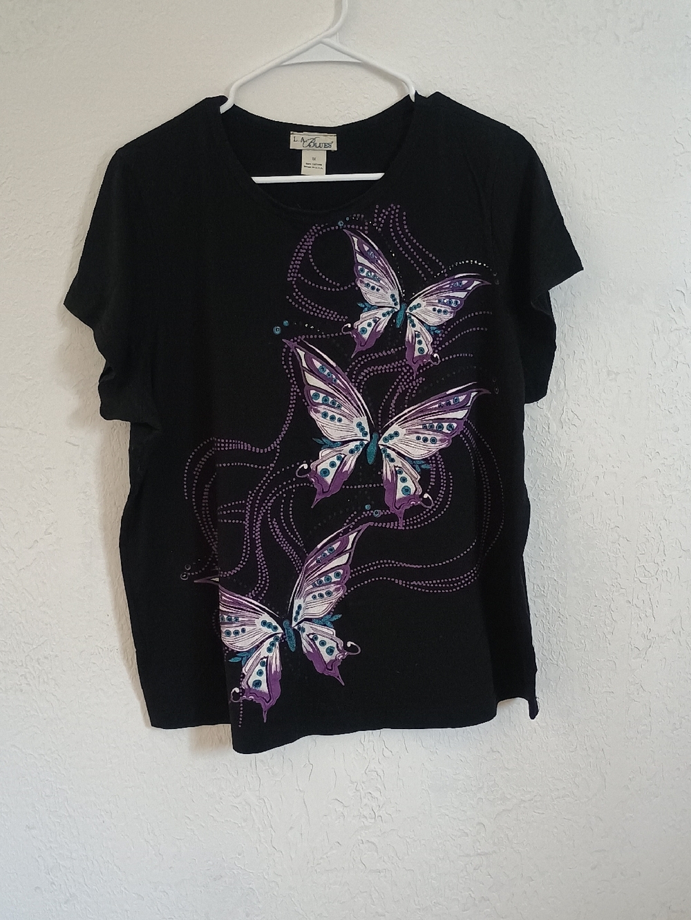 L.A. Blues Black Tee with Colorful Butterfly